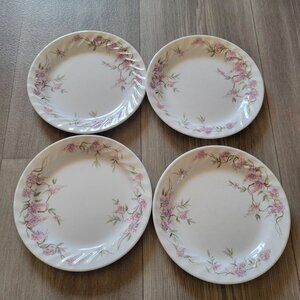 Corelle Wisteria Salad Plates 7" Inch Set Of 4 Made In USA Vintage Floral Design